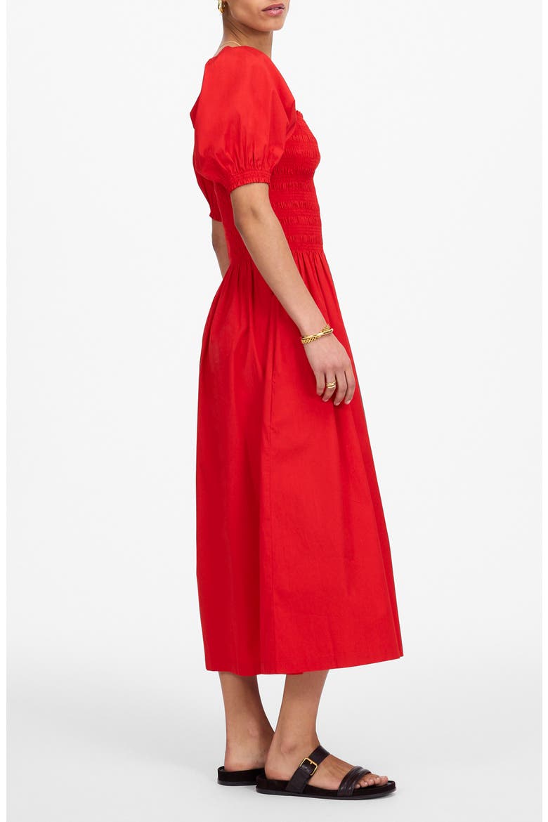 Smocked Puff Sleeve Midi Dress, Alternate, color, CERISE