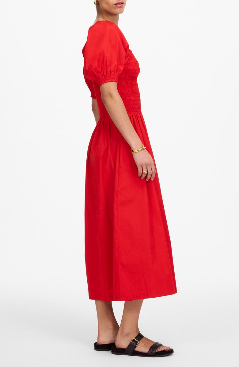 Madewell Smocked Puff Sleeve Midi Dress, Alternate, color, Cerise