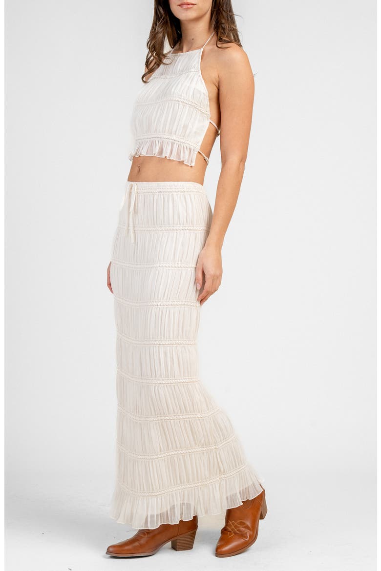 Jacquard Chiffon Halter Top & Maxi Skirt Set, Alternate, color, CREAM