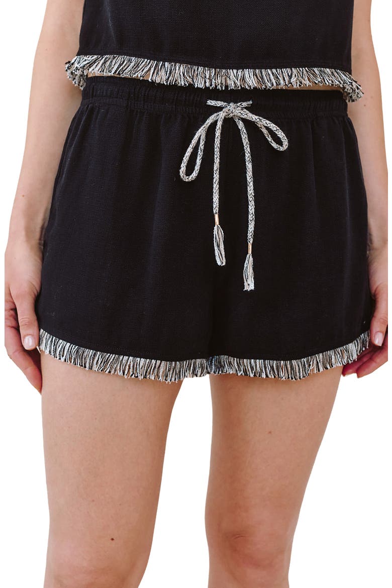 Fringe Detail Drawstring Shorts, Alternate, color, BLACK