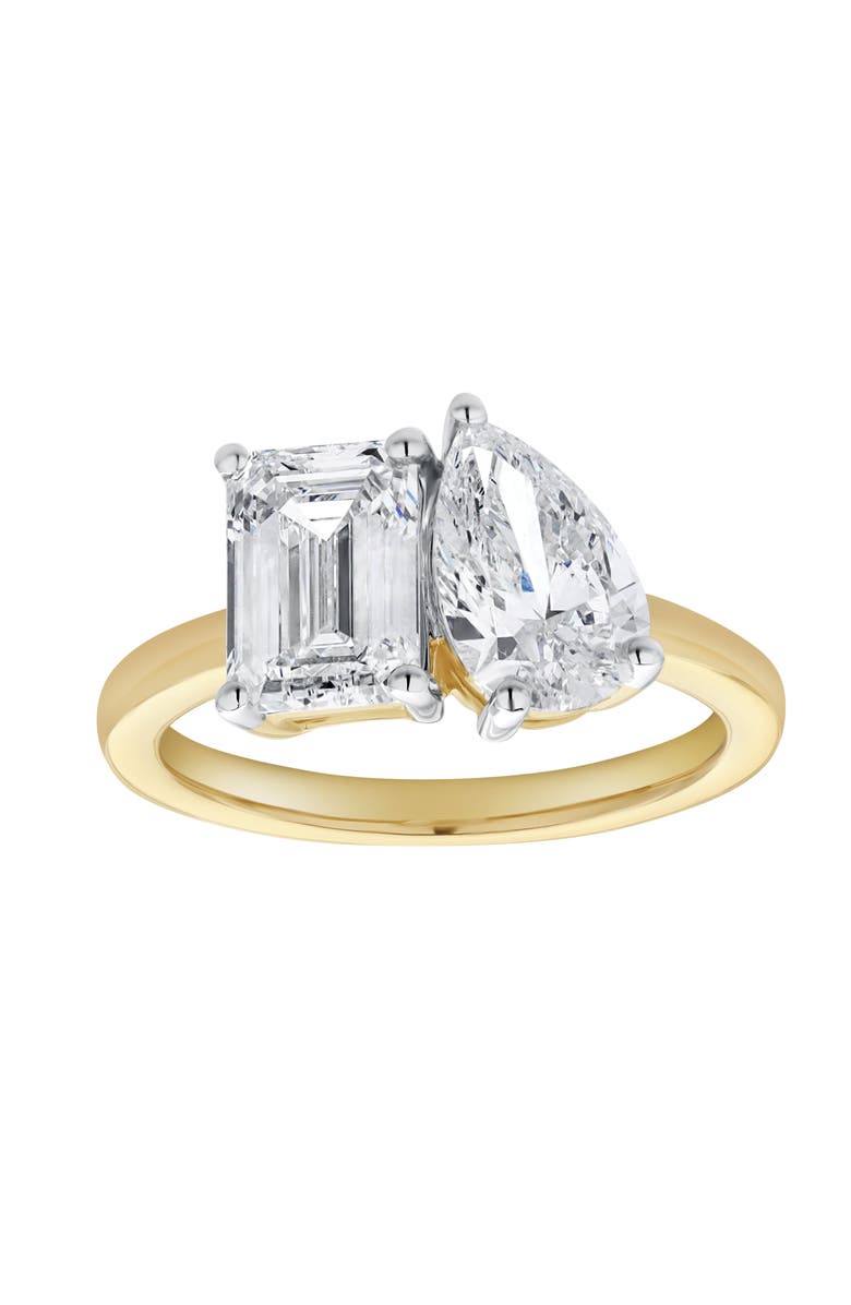 LuvMyJewelry Evermore 14K Gold Toi et Moi Emerald and Pear Lab Grown Diamond Ring - 3 ct, Main, color,