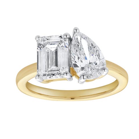 Evermore 14K Gold Toi et Moi Emerald and Pear Lab Grown Diamond Ring - 3 ct