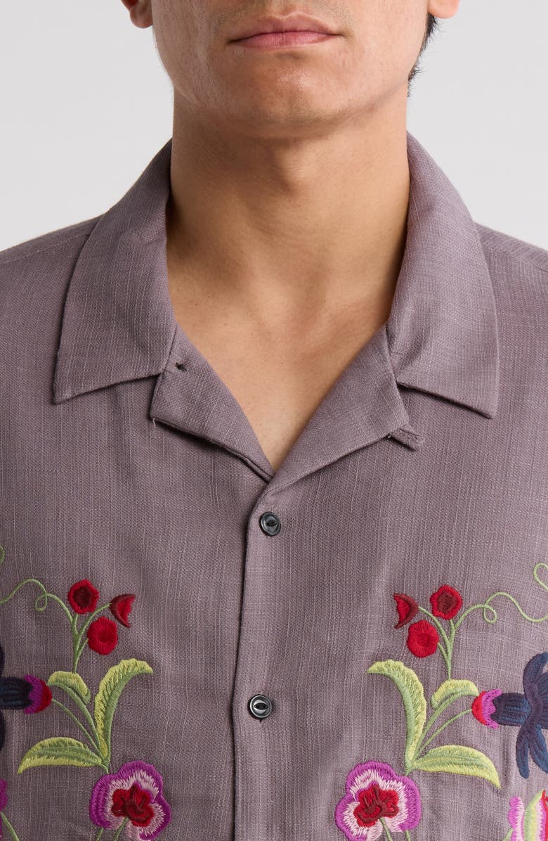 PacSun Weave Floral Embroidered Camp Shirt, Alternate, color, Grey