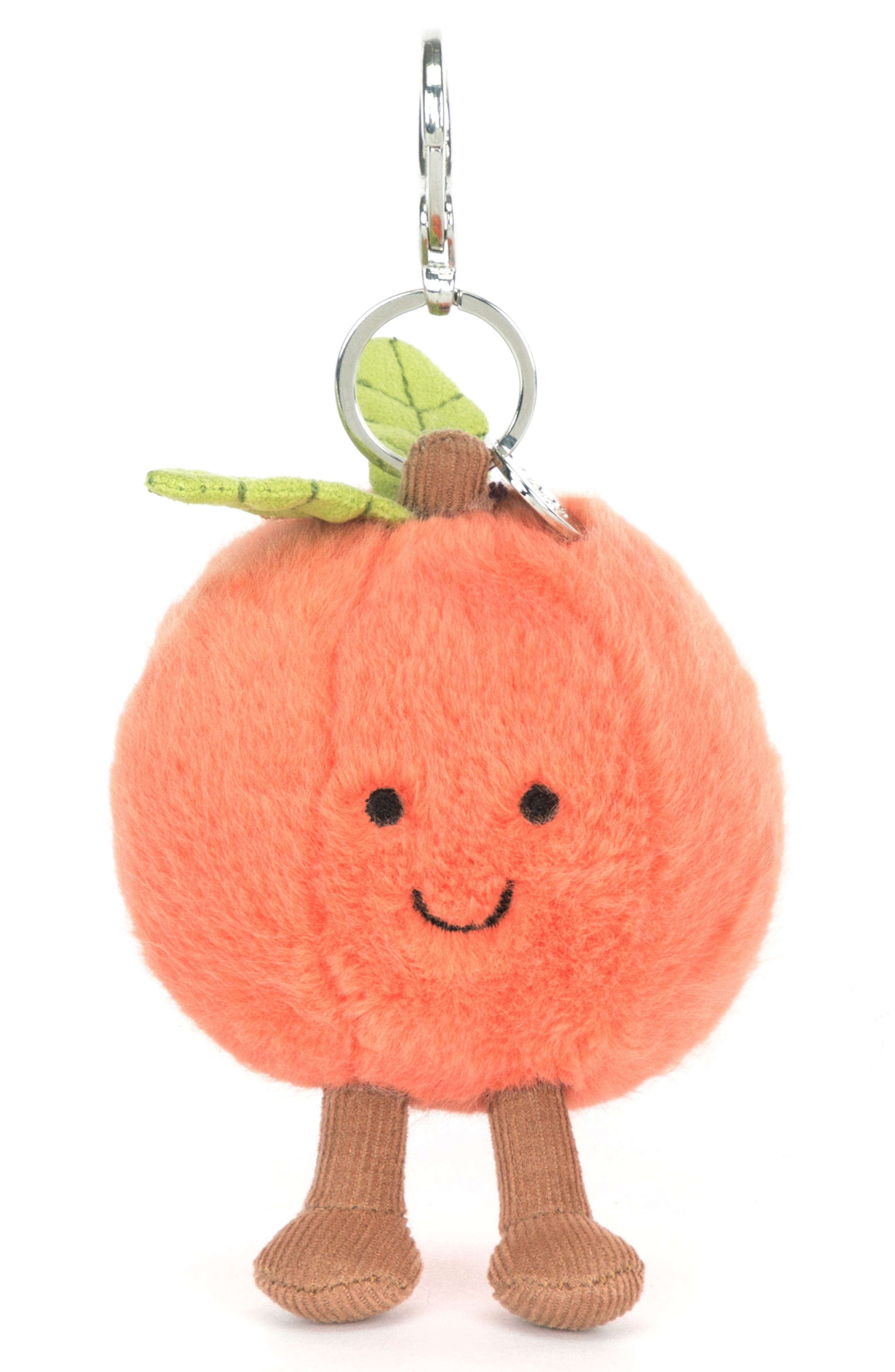 Jellycat Amuseables Peach Plushie Bag Charm, Main, color, Orange
