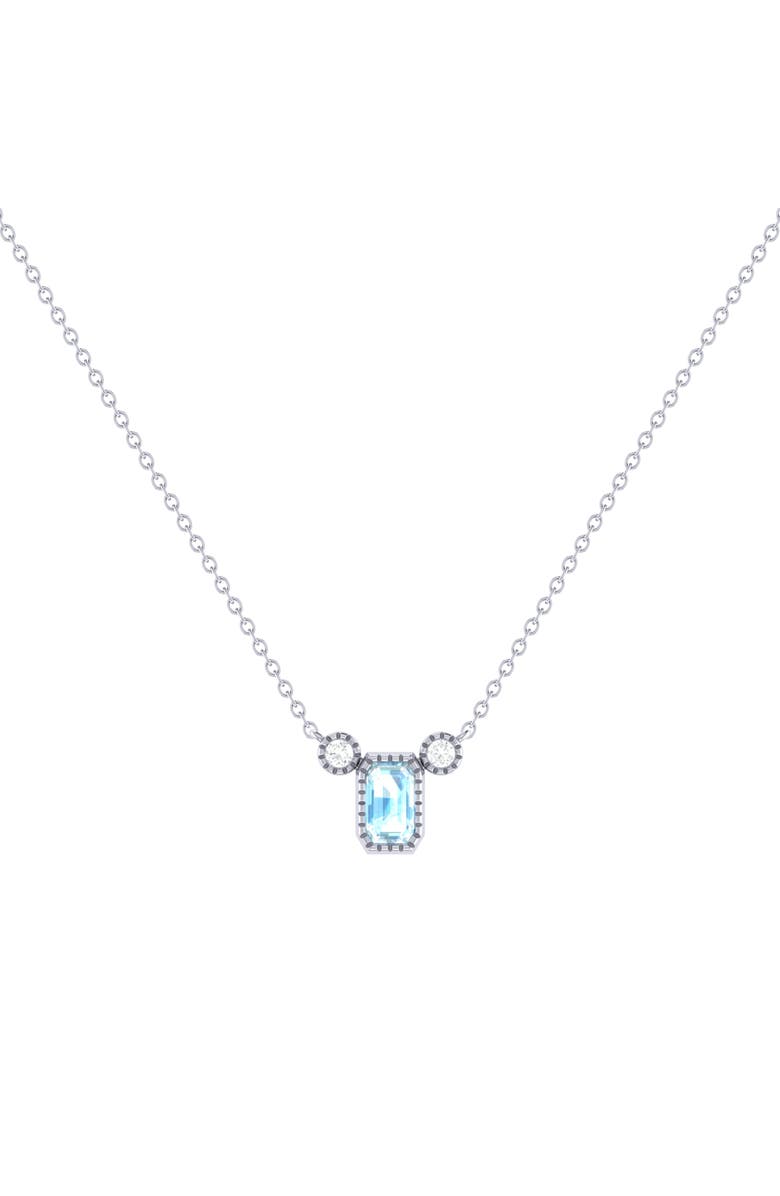 LuvMyJewelry Emerald Cut Aquamarine & Diamond Birthstone Necklace in 14K Gold, Main, color, 