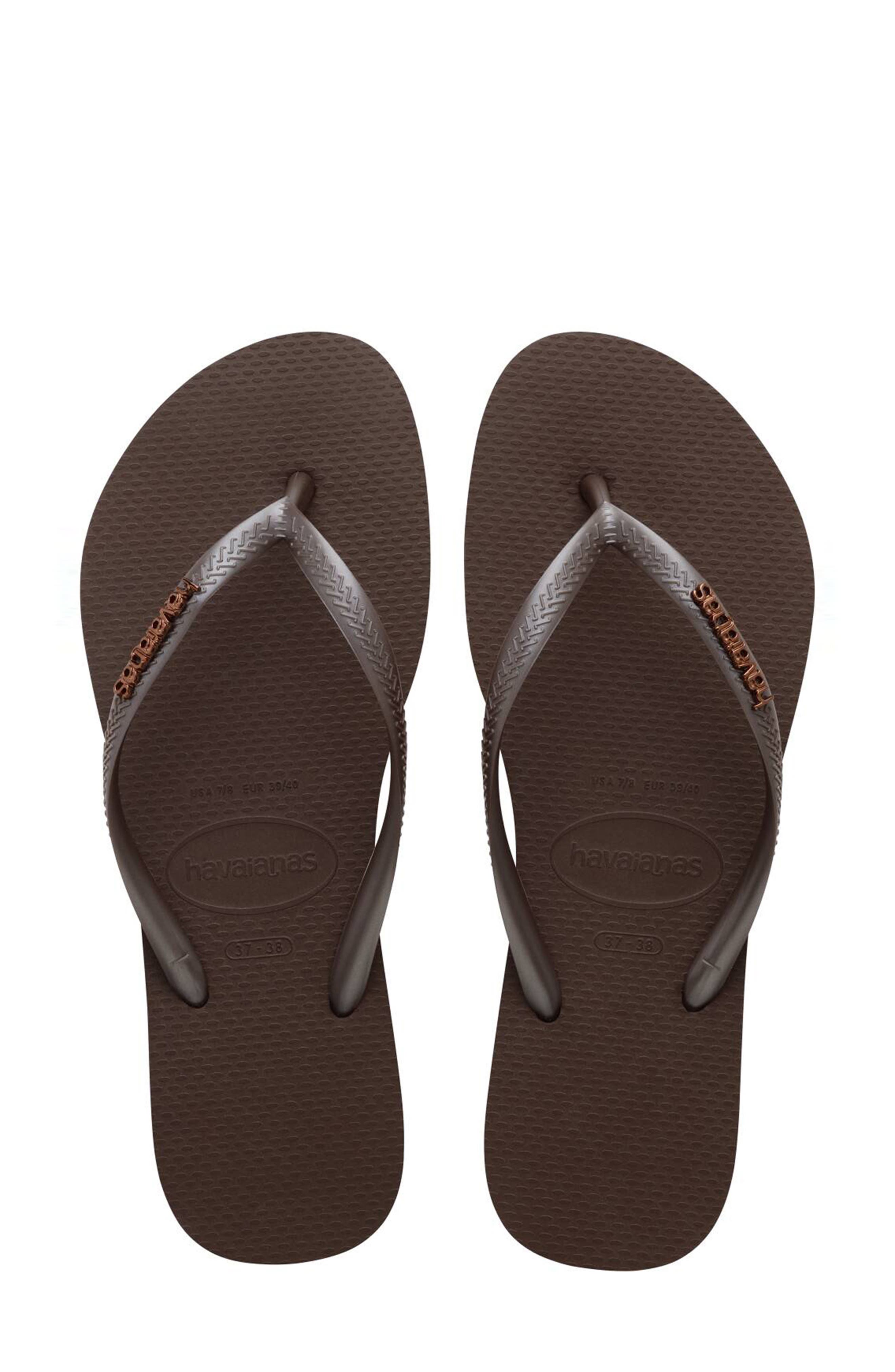 Havaianas Slim Logo Flip Flop, Alternate, color, Dark Brown