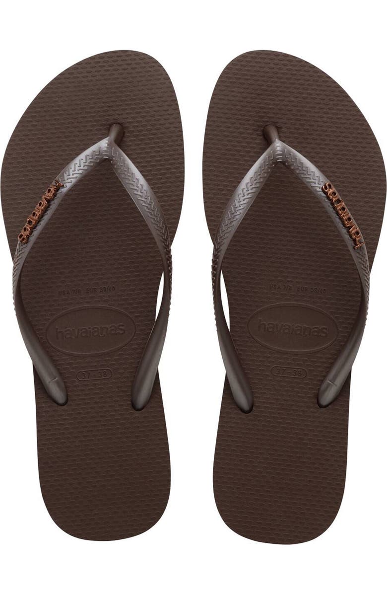 Havaianas Slim Logo Flip Flop, Alternate, color, Dark Brown