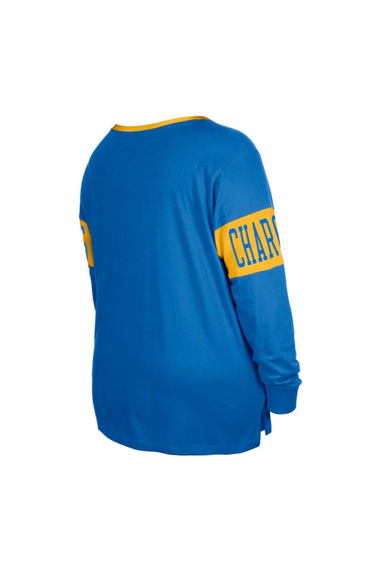 Women's New Era  Powder Blue Los Angeles Chargers Plus Size Lace-Up Notch Neck Long Sleeve T-Shirt, Alternate, color, Powder Blue