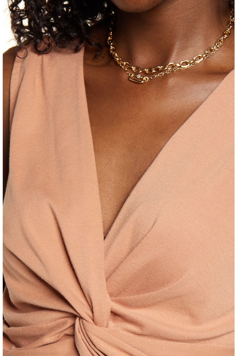 Knot Front Organic Cotton Blend Crop Top, Alternate, color, TAN MOCHA