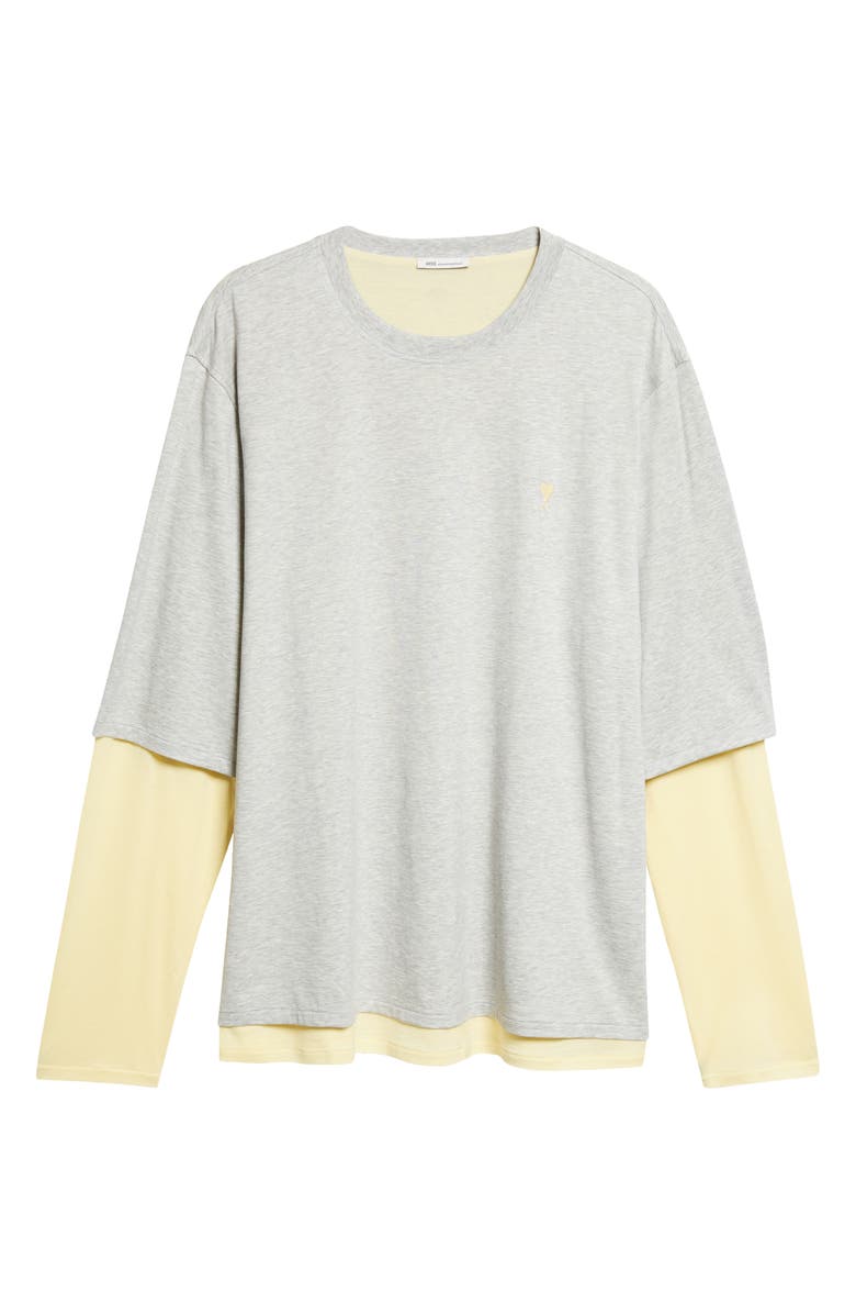 AMI PARIS Ami de Coeur Embroidered Layered Long Sleeve Cotton T-Shirt, Alternate, color,