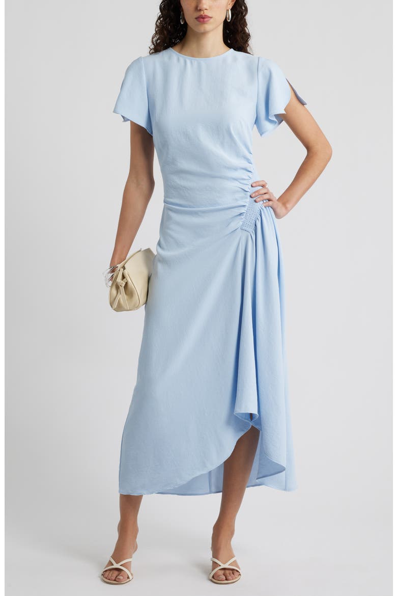 Split Sleeve Side Smocked Midi Dress, Main, color, BLUE FLOATY