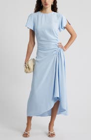 Nordstrom Split Sleeve Side Smocked Midi Dress