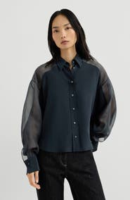 Brunello Cucinelli Silk crêpe de Chine paneled shirt with monili