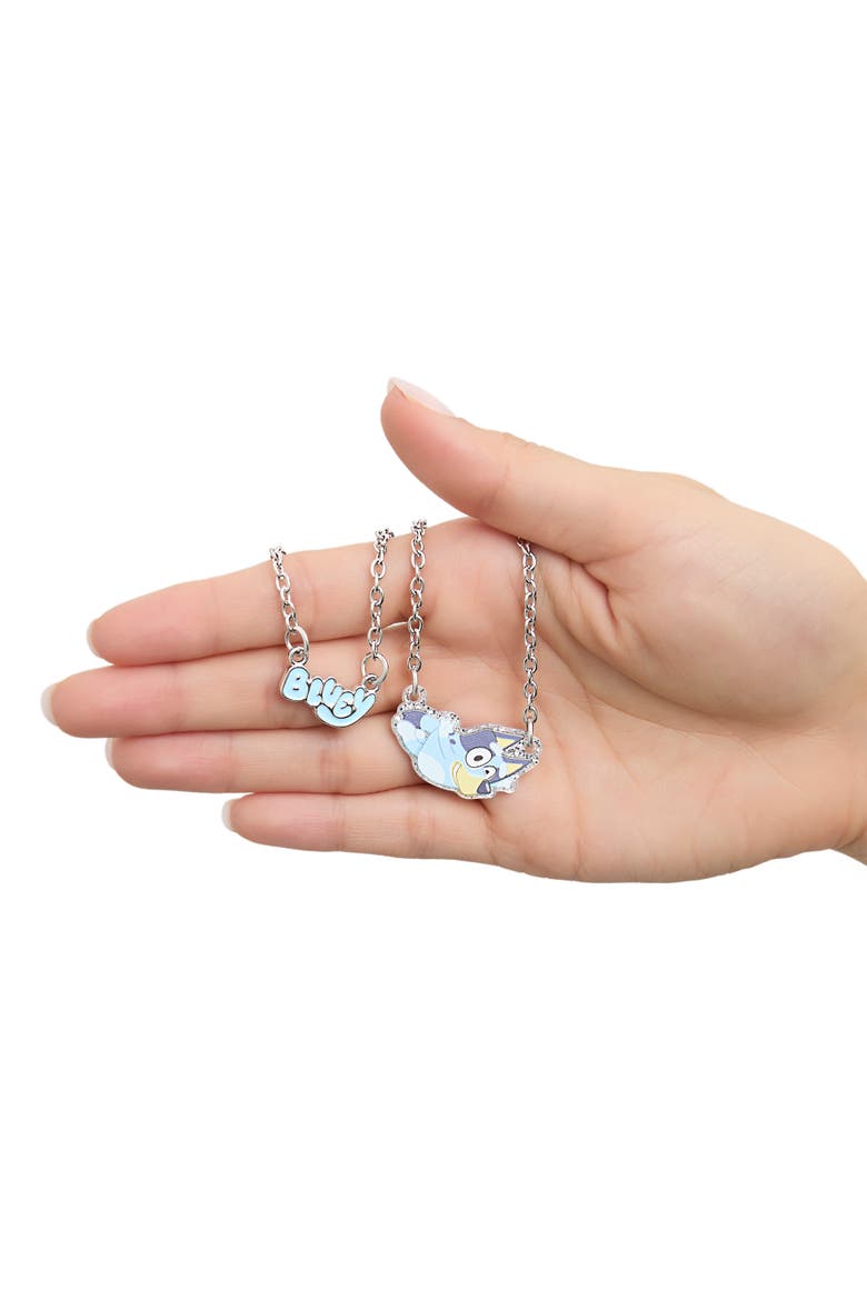 Double Layer Pendant Necklace with Bluey Nameplate and Character Charm, Alternate, color, Blue