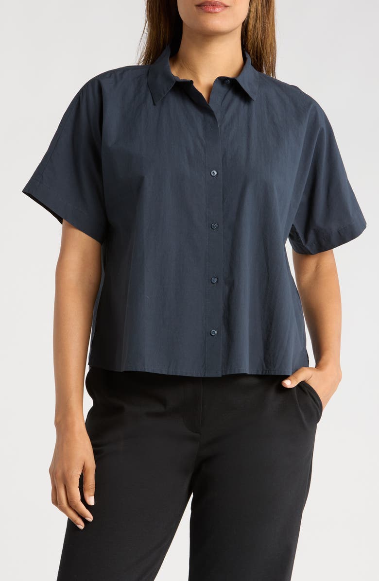 Eileen Fisher Classic Organic Cotton Button-Up Shirt, Main, color,