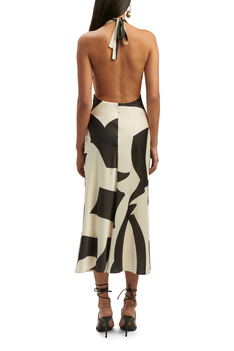 Citron Halter Cocktail Midi Dress, Alternate, color, BLACK/ IVORY