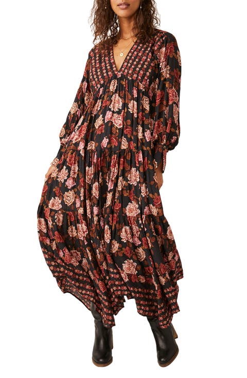 Rows of Roses Long Sleeve Maxi Dress