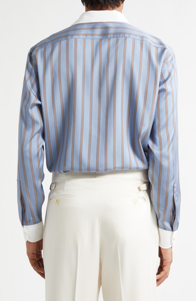 TOM FORD Fluid Fit Stripe Silk Jacquard Button-Up Shirt, Alternate, color, Blue Multicolor