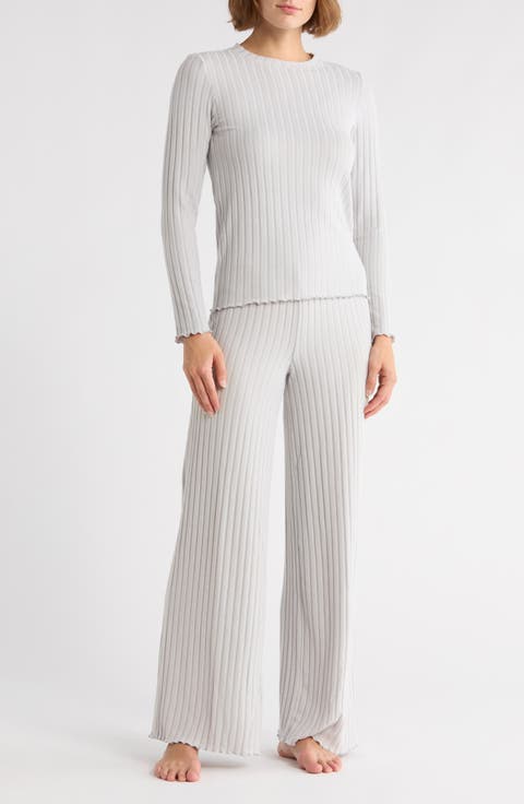 Brushed Ribbed Long Sleeve Top & Pants Pajamas