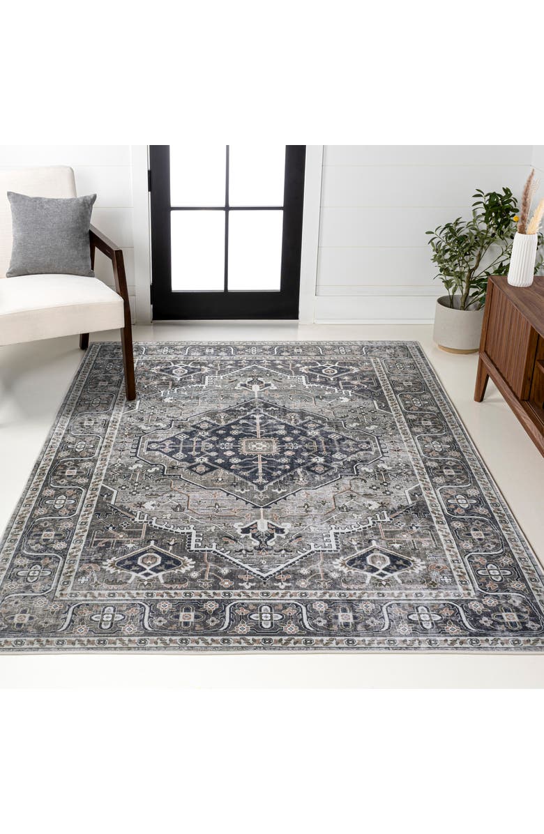 JONATHAN Y Alacati Ogee Medallion Machine-Washable Area Rug, Alternate, color, Dark Gray/Light Gray