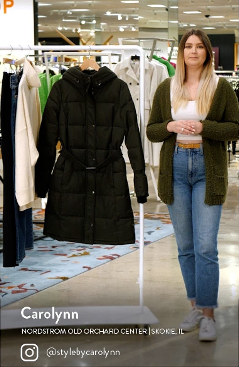 Women's Belted Longline Puffer Jacket, sales video thumbnail