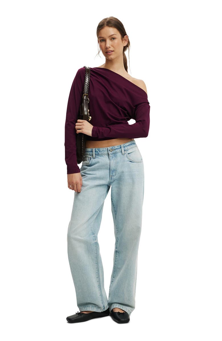 Cotton On Women's Georgie Off Shoulder Long Sleeve, Alternate, color, Blackberry Belle