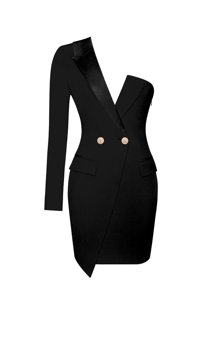 Keep One Up Crepe Tuxedo Blazer Dress, Alternate, color, Black