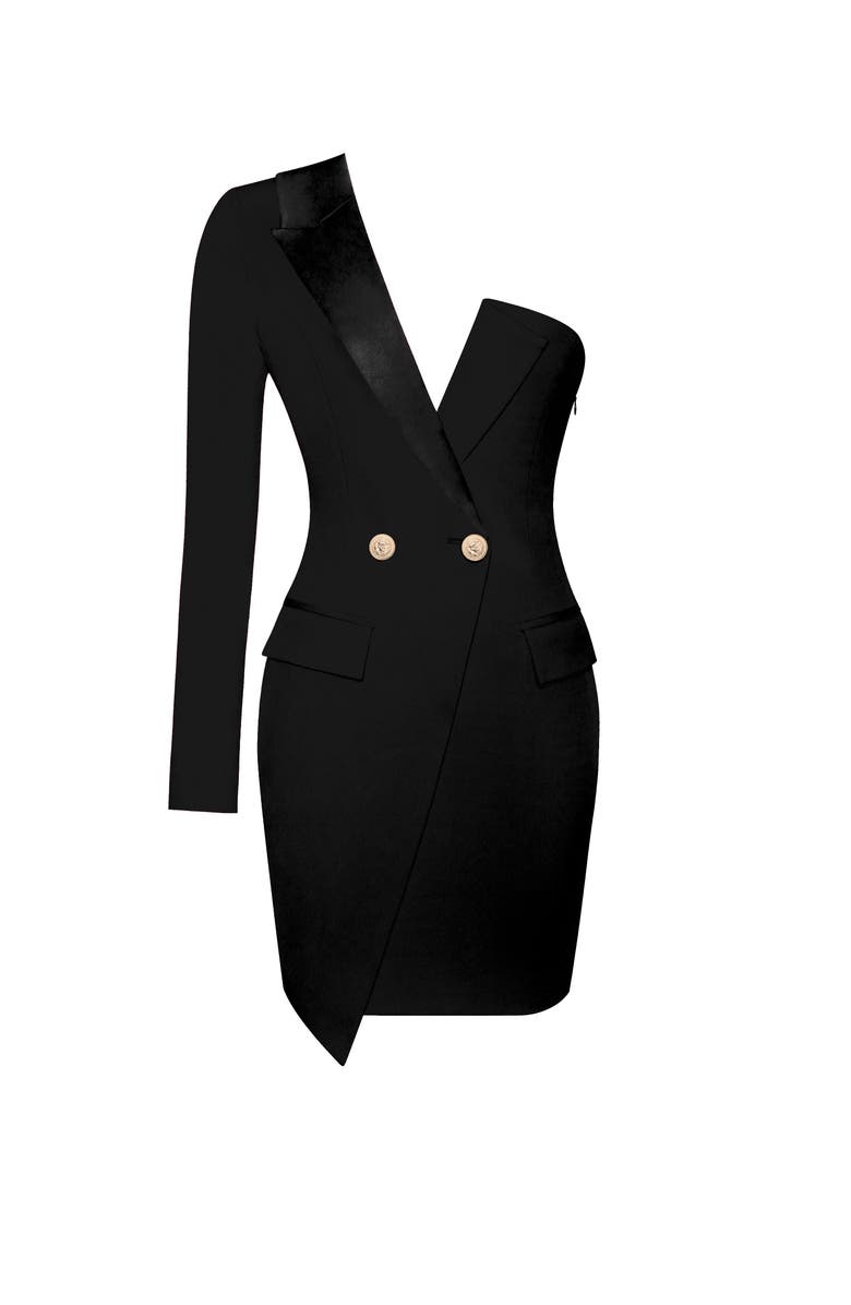 Miss Circle Keep One Up Crepe Tuxedo Blazer Dress, Alternate, color, Black