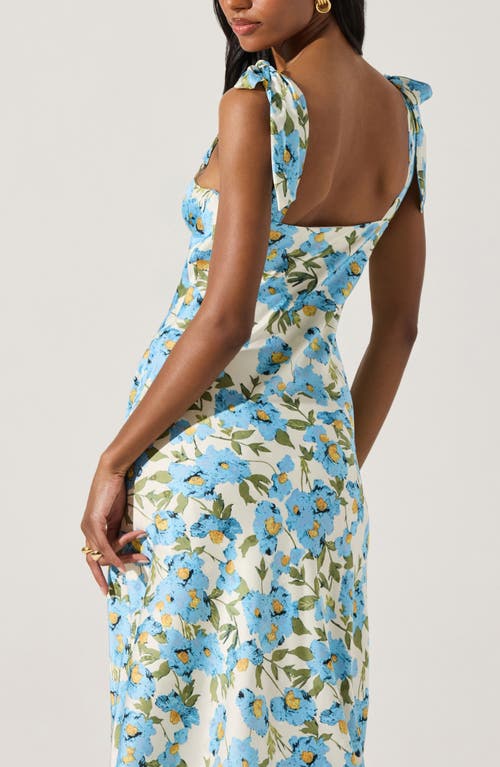 Astr The Label Bow Strap Satin Dress In Blue Floral