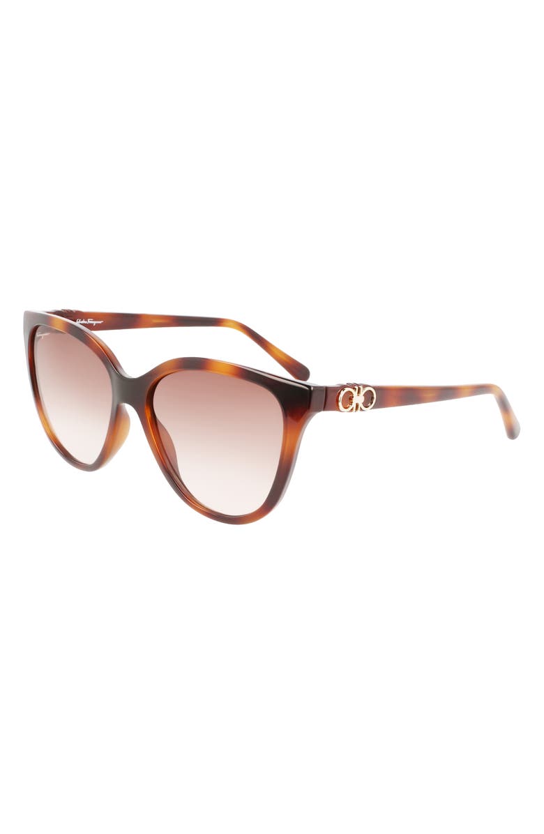 FERRAGAMO 57mm Gradient Cat Eye Sunglasses, Alternate, color, Tortoise