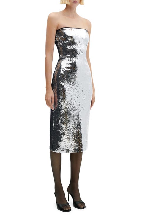 Sequin Strapless Midi Gown