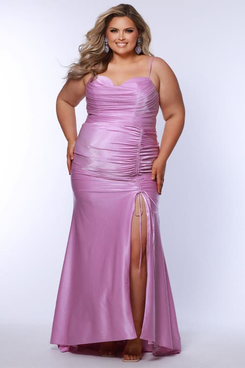 Sydney's Closet Sweetheart Neckline Ruched Slim Fitted Plus Size Gown In Periwinkle
