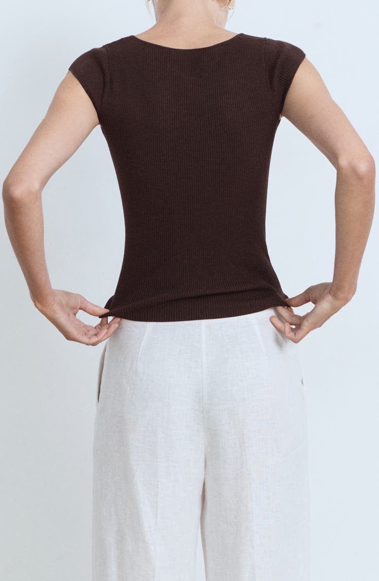 MANGO Short Sleeve Rib Sweater, Alternate, color, Chocolate