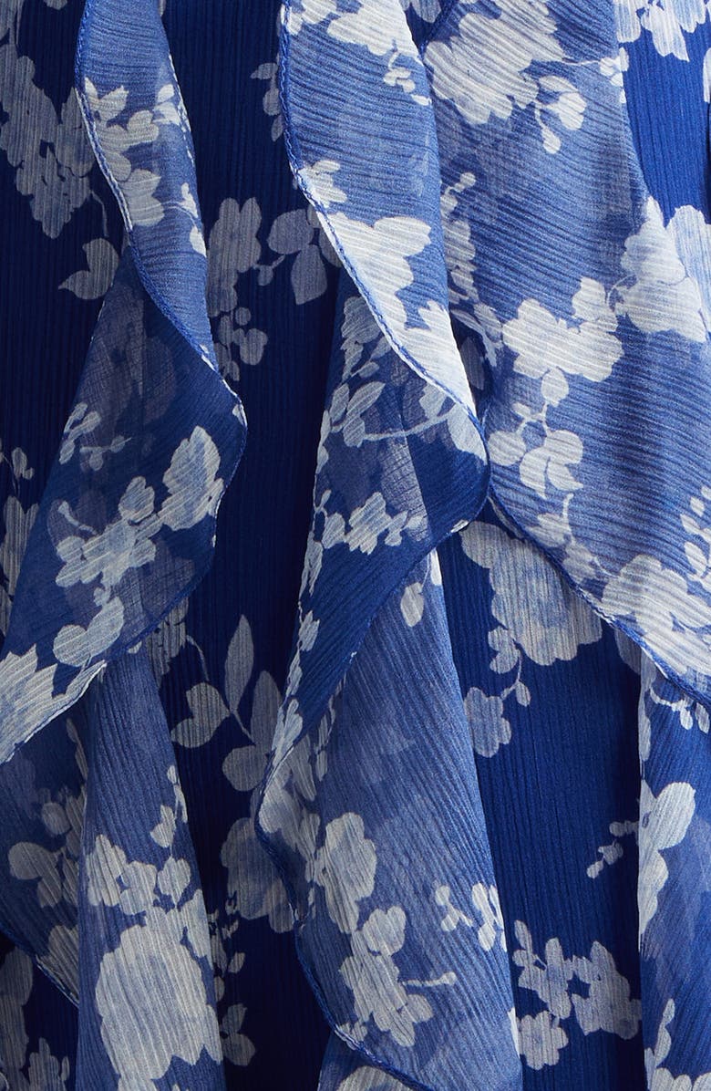 Carolina Herrera Floral Print Ruffle Silk Chiffon Midi Dress, Alternate, color, Nautilus Multi