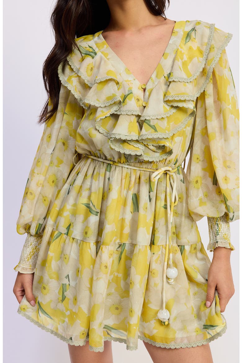 Lydia Ruffle Long Sleeve Minidress, Alternate, color, YELLOW IVORY OLIVE