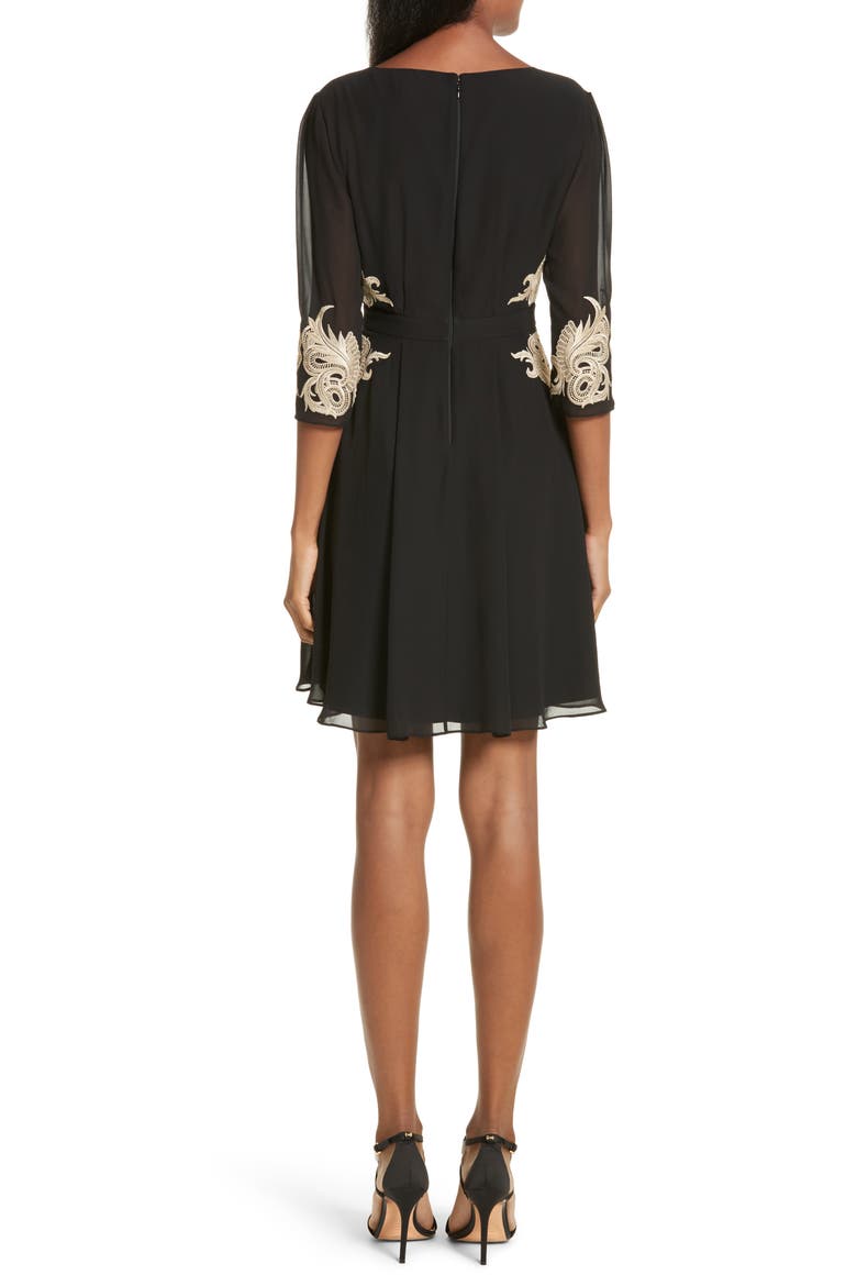 Gaenor Embroidered Fit & Flare Dress, Alternate, color, BLACK