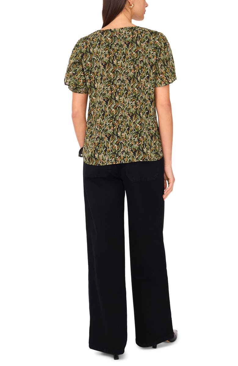 Vince Camuto V-Print Tulip Sleeve Georgette Top, Alternate, color, Rich Black