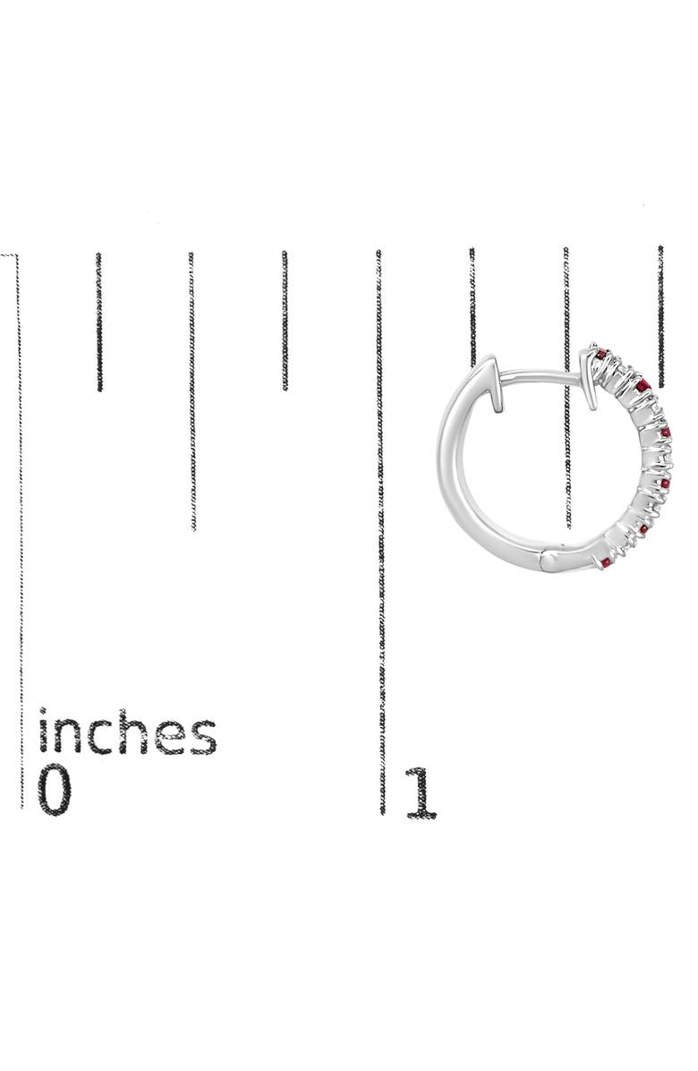 Haus of Brilliance 10K Gold Alternating Diamond and Red Ruby Huggy Hoop Earrings, Alternate, color, White