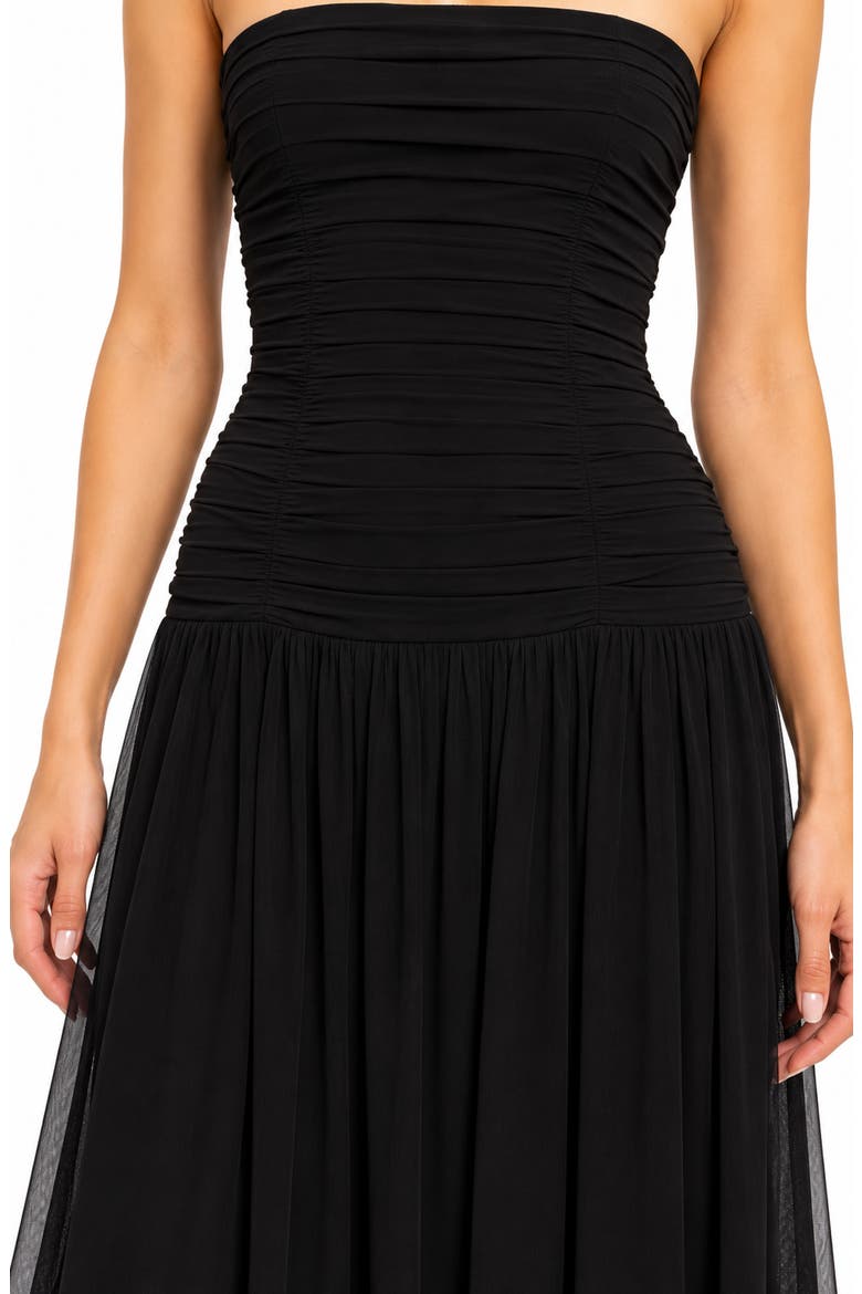 Strapless Mesh Midi Dress, Alternate, color, VERY BLACK