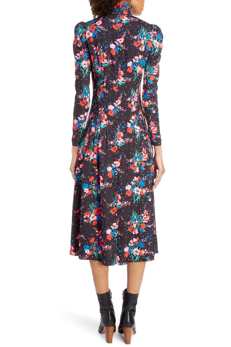 The 40s Long Sleeve Midi Dress, Alternate, color, BLACK MULTI