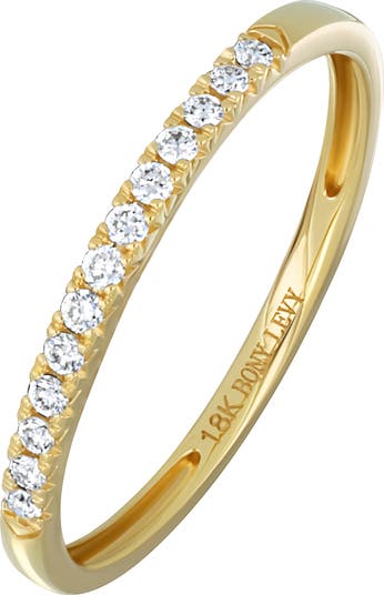 Bony Levy - 18K selling Yellow Gold Pave Diamond Petite Bow Beaded Ring - Size 6.5