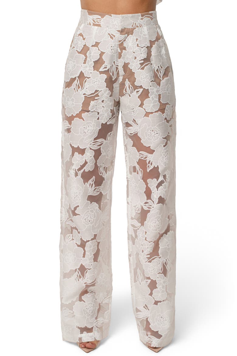 Floral Organza Pants, Main, color, IVORY