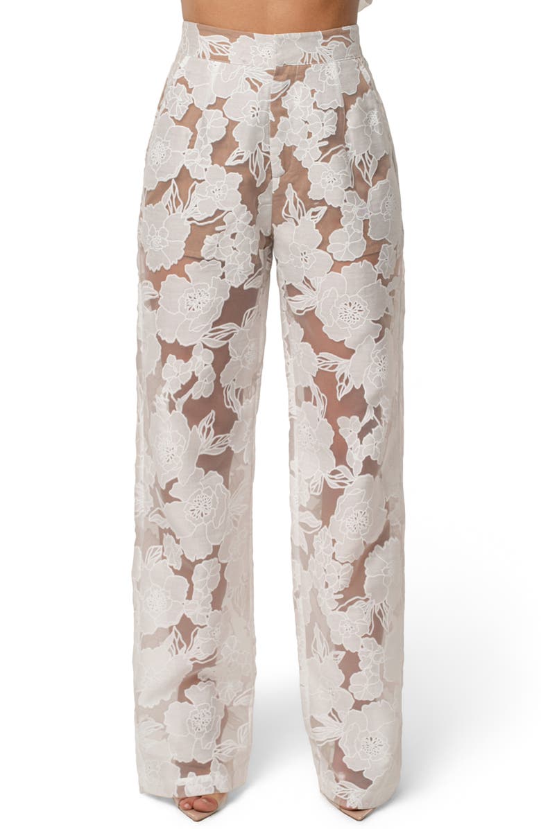 JLUXLABEL Floral Organza Pants, Main, color, Ivory