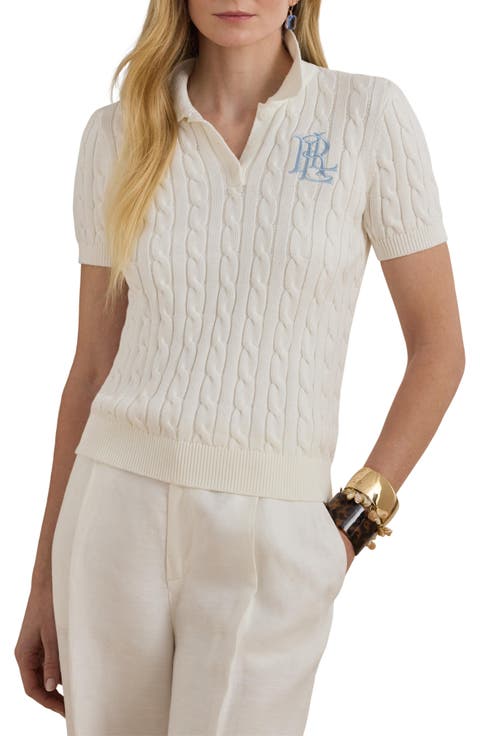 Natrissa Cable Stitch Cotton Polo Sweater (Regular & Petite)