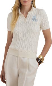 Lauren Ralph Lauren Natrissa Cable Stitch Cotton Polo Sweater