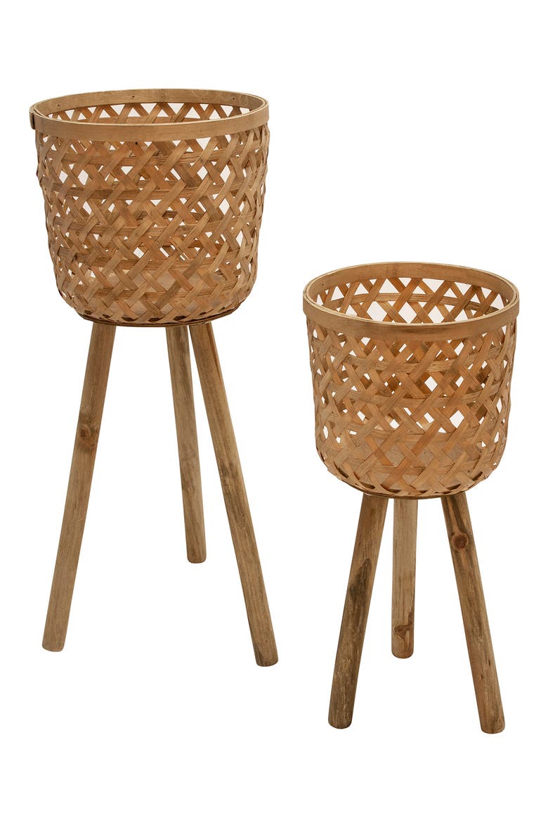 SAGEBROOK Bamboo Planter on Stands - Set of 2, Main, color, BROWN