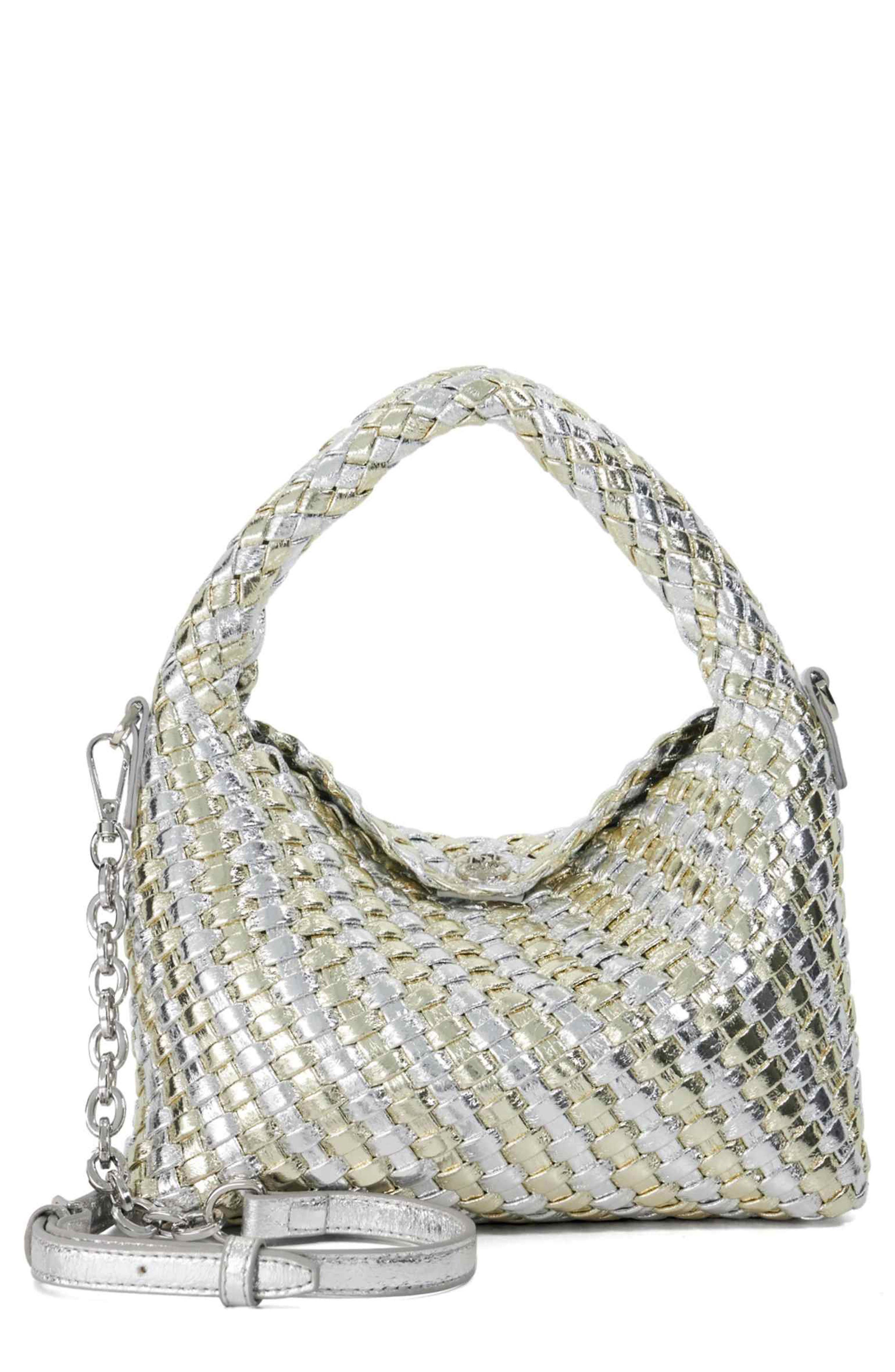 Dune London Dinkydeliberate Woven Top Handle Bag, Main, color, Silver