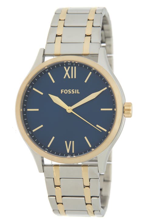 Fenmo Two-Tone Bracelet Strap & Leather Strap Watch, 44mm