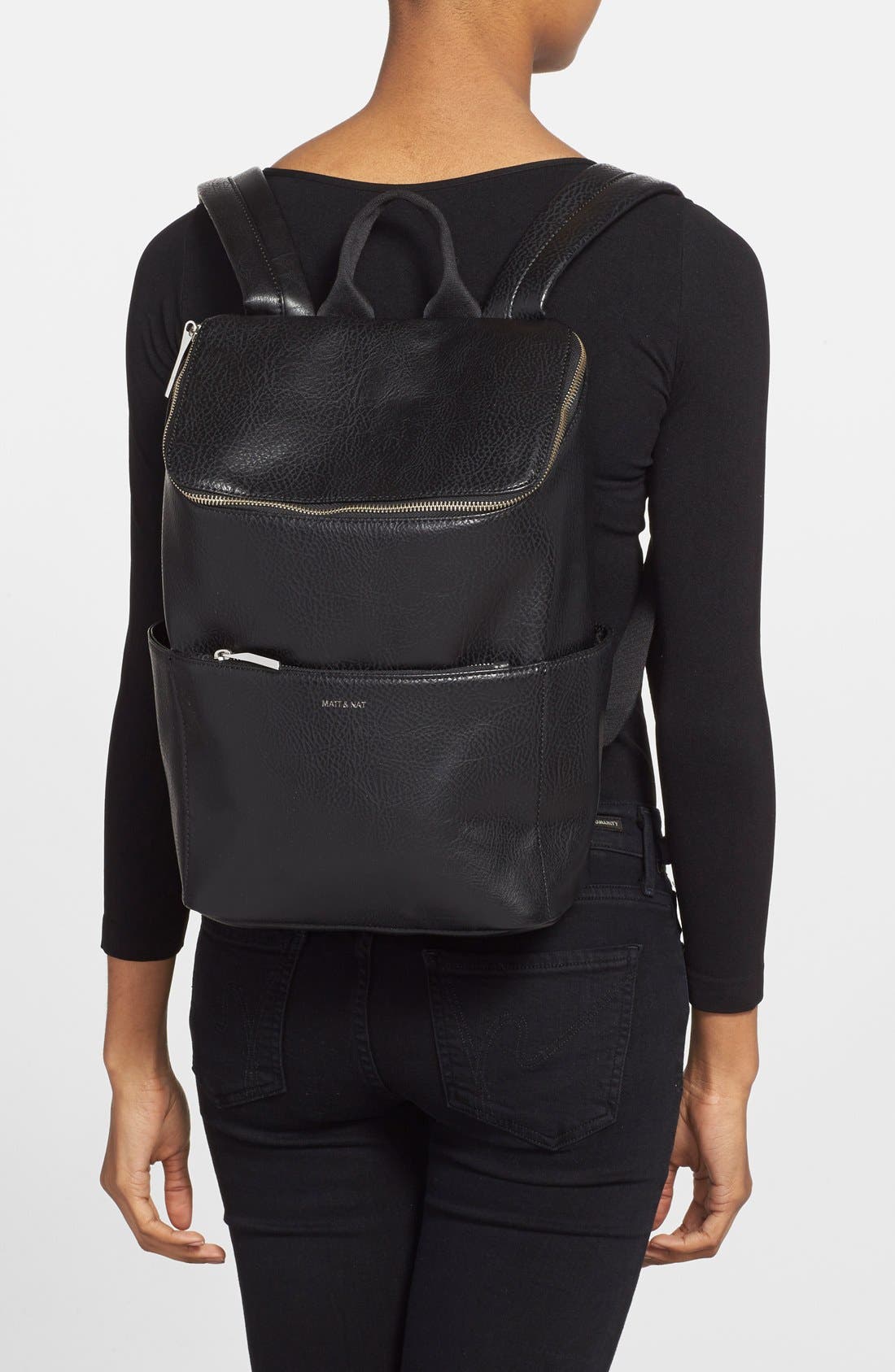 'Brave' Faux Leather Backpack, Alternate, color, BLACK