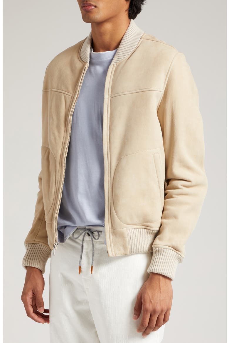 Genuine Shearling Bomber Jacket, Alternate, color, SAND